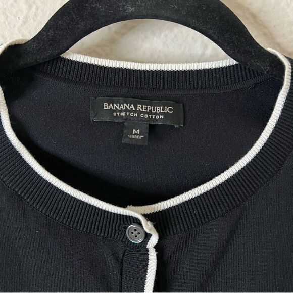 Banana Republic Crew Neck Black Cardigan Size Medium Stretch Cotton - Picture 4 of 7